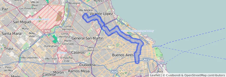 Cobertura de transport públic de la línia 41 a Argentina.