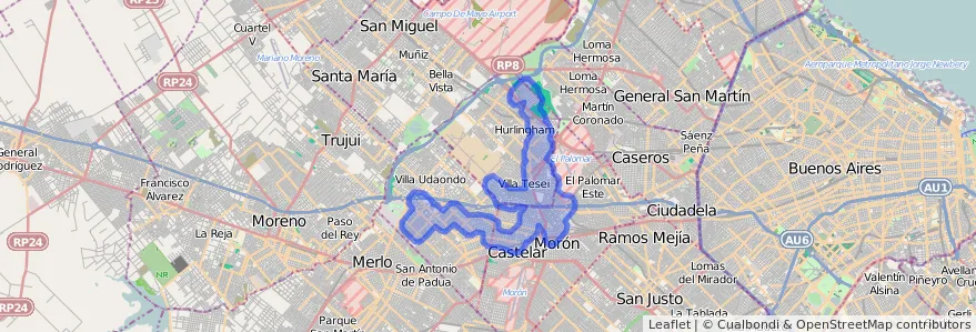 Public transportation coverage of the line 443 in Buenos Aires.