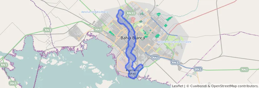 线路的公共交通覆盖 500 在 Partido de Bahía Blanca.
