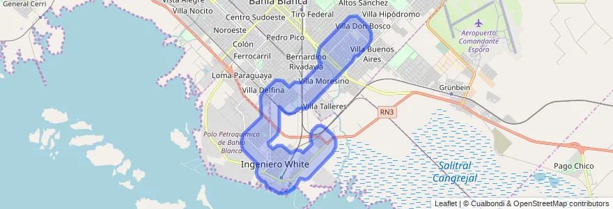 تغطية النقل العام للخط 504EX في Partido de Bahía Blanca.