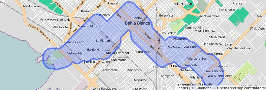 线路的公共交通覆盖 505 在 Bahía Blanca.