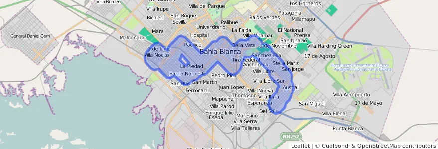 Copertura del trasporto pubblico della linea 506 a Bahía Blanca.