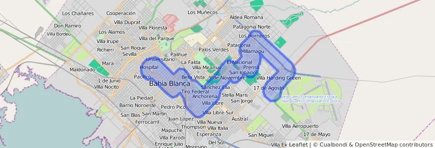路線の公共交通カバレッジ 507 に Bahía Blanca.