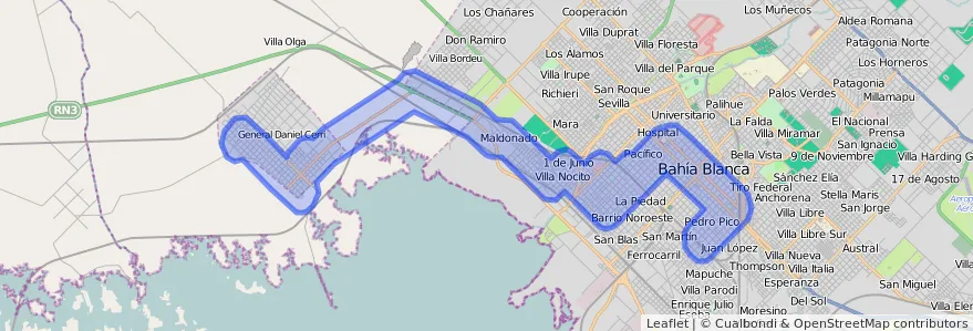 Общественный транспорт покрытия линии 519 в Partido de Bahía Blanca.