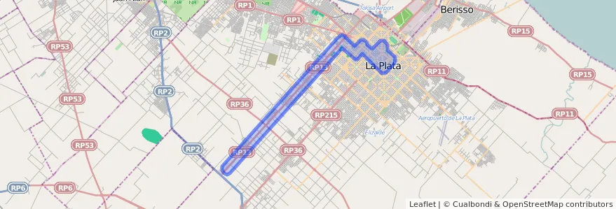 Cobertura de transporte público de la línea 561 en Partido de La Plata.