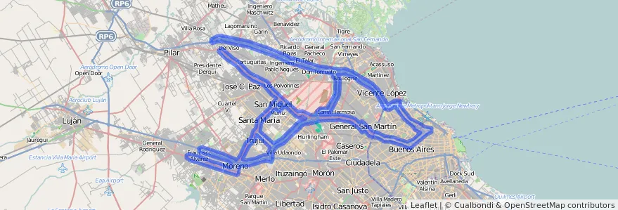 Cobertura de transport públic de la línia 57 a Província de Buenos Aires.