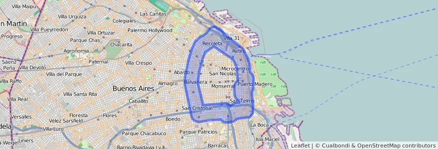 线路的公共交通覆盖 62 在 布宜诺斯艾利斯自治市.