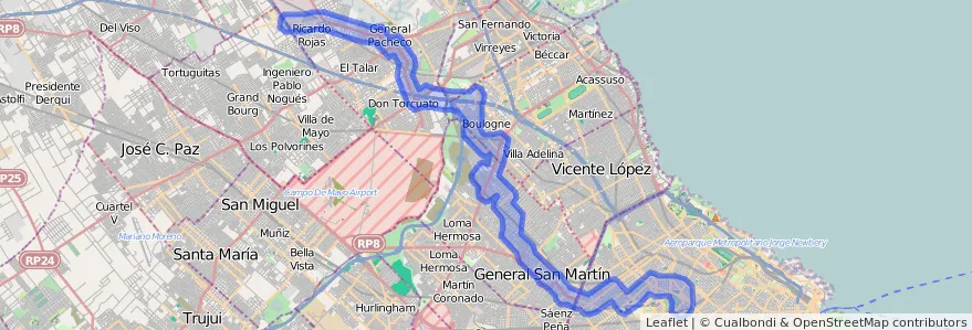 Cobertura de transporte público de la línea 87 en Argentina.