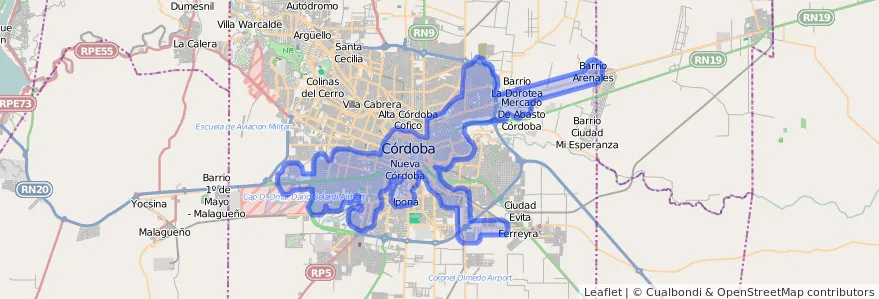 Cobertura de transporte público de la línea C (Amarillo) en Departamento Capital.