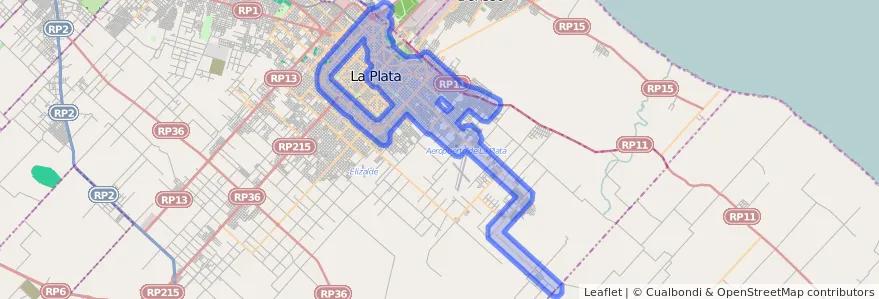 Cobertura de transporte público de la línea Este en Partido de La Plata.