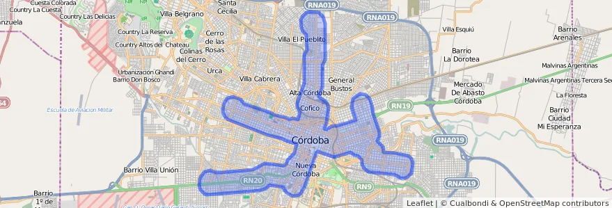 Cobertura de transporte público de la línea Trolebus en Pedanía Capital.
