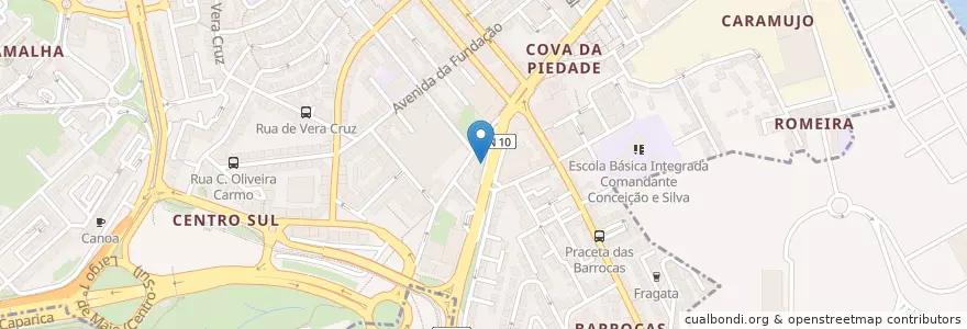 Mapa de ubicacion de Tinita en Portugal, Setúbal, Almada, Almada, Cova da Piedade, Pragal e Cacilhas, Laranjeiro e Feijó.