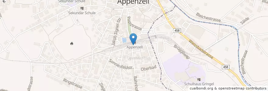 Mapa de ubicacion de Appenzell Bahnhof en Schweiz/Suisse/Svizzera/Svizra, Appenzell Innerrhoden.