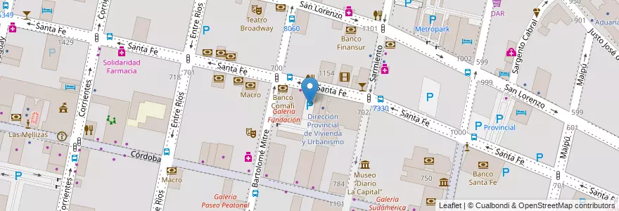 Mapa de ubicacion de Cocheras Edificio Milenium en Argentina, Santa Fe, Departamento Rosario, Gran Rosario, Municipio de Rosario, Rosario.
