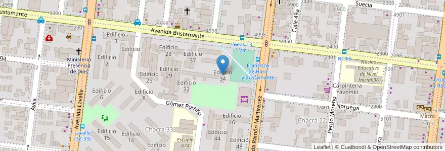 Mapa de ubicacion de Edificio 34 en アルゼンチン, ミシオネス州, Departamento Capital, Municipio de Posadas, Posadas.