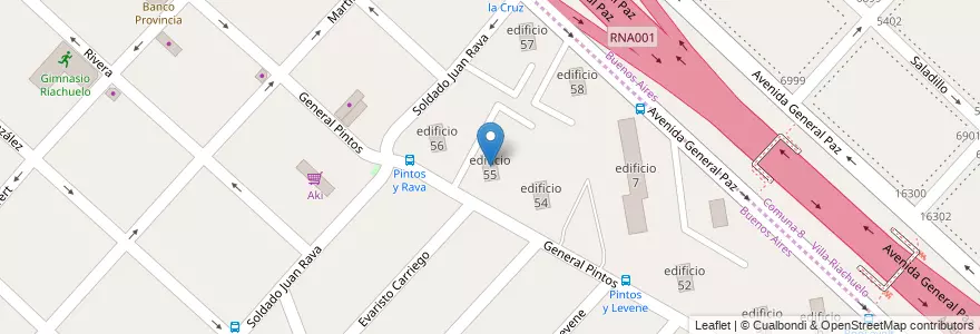 Mapa de ubicacion de edificio 55 en アルゼンチン, ブエノスアイレス州, Partido de La Matanza, Villa Celina.