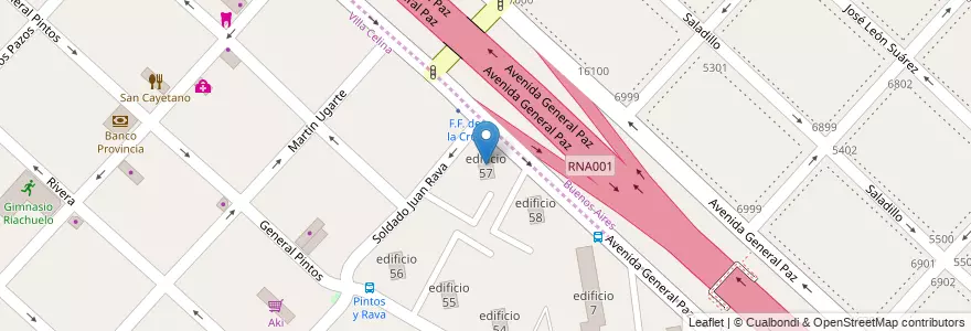 Mapa de ubicacion de edificio 57 en الأرجنتين, بوينس آيرس, Partido de La Matanza.