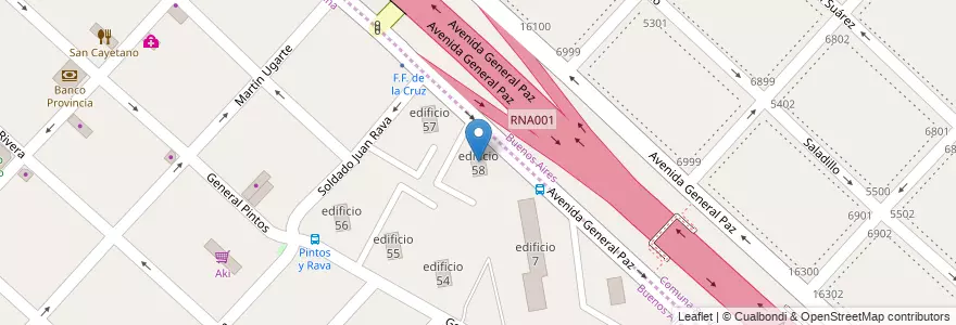 Mapa de ubicacion de edificio 58 en Argentina, Buenos Aires, Partido de La Matanza.