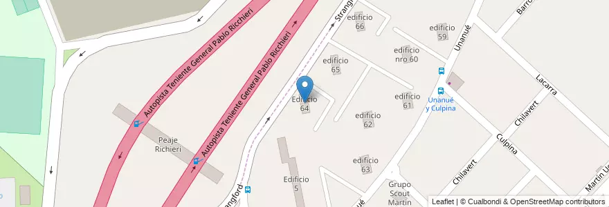 Mapa de ubicacion de Edificio 64 en アルゼンチン, ブエノスアイレス州, Partido de La Matanza, Villa Celina.