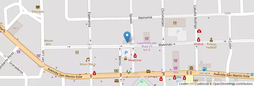 Mapa de ubicacion de Edificio Galeguay en Argentinien, Misiones, Departamento Eldorado, Municipio de Eldorado, Eldorado.