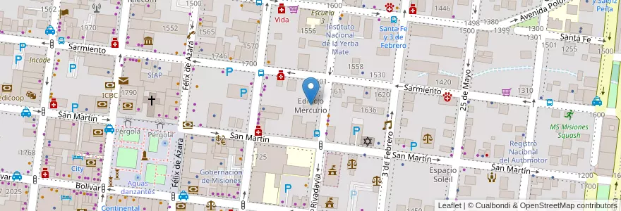 Mapa de ubicacion de Edificio Mercurio en Argentina, Misiones, Departamento Capital, Municipio de Posadas, Posadas.