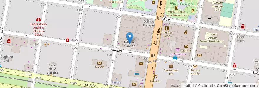 Mapa de ubicacion de Edificio Sancor en Argentina, Província de Río Negro, Departamento General Roca, Municipio de General Roca, General Roca.