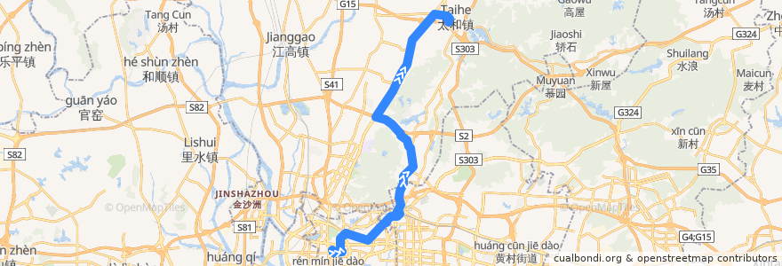 Mapa del recorrido 833路(广卫路总站-太和总站) de la línea  en Guangzhou.