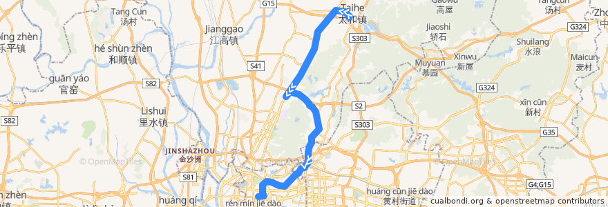 Mapa del recorrido 833路(太和总站-广卫路总站) de la línea  en Canton.