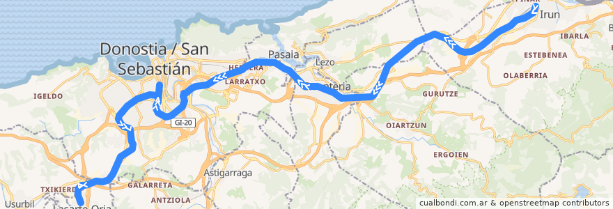 Mapa del recorrido E2 : Irun => Lasarte-Oria de la línea  en Guipúzcoa.