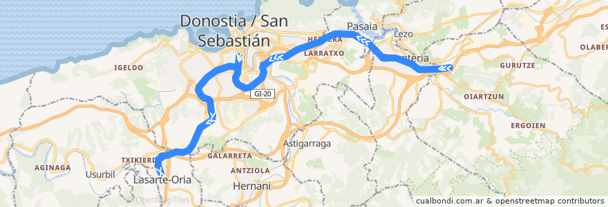 Mapa del recorrido E2 : Oiartzun => Lasarte-Oria de la línea  en Gipuzkoa.