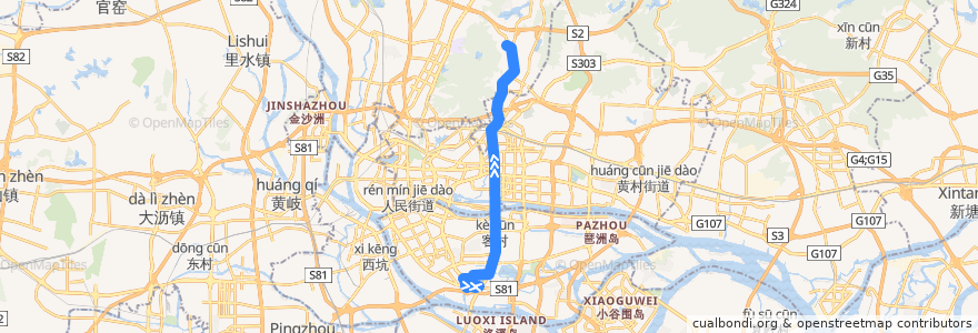 Mapa del recorrido 836路(海珠客运站总站-白云山制药厂总站) de la línea  en 广州市.