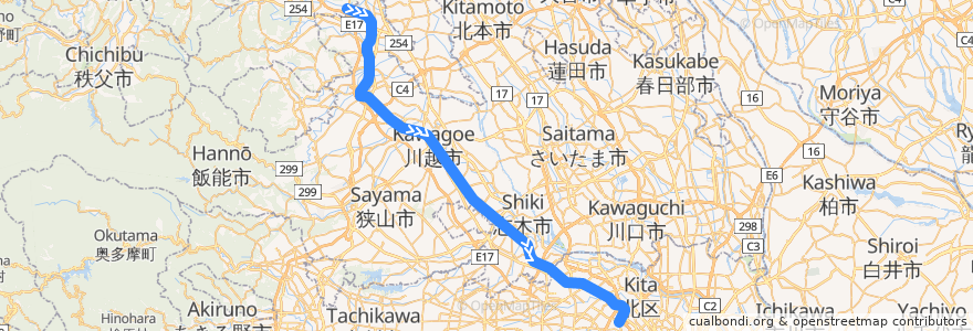 Mapa del recorrido 東武東上線 de la línea  en 埼玉県.
