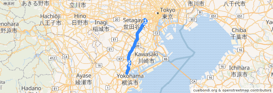 Mapa del recorrido 東京地下鉄の直通運転 - 東横線 de la línea  en 日本.
