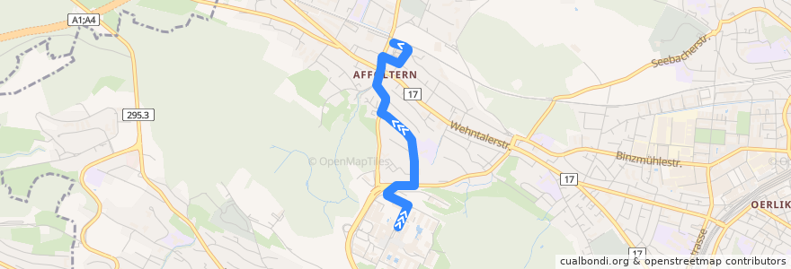 Mapa del recorrido Bus 37: Zürich, ETH Hönggerberg → Bahnhof Affoltern de la línea  en Zúrich.