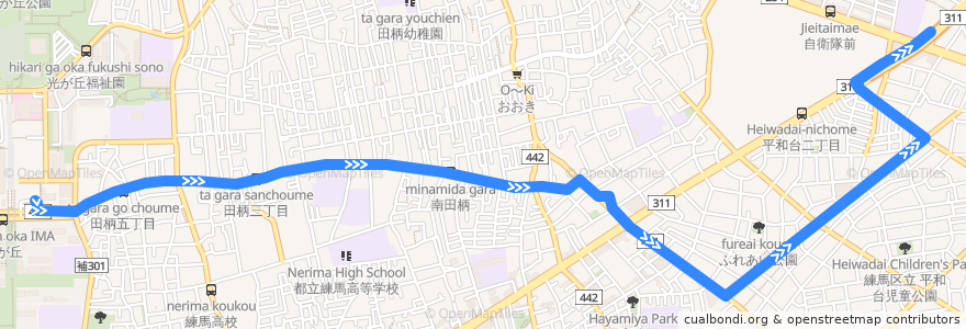 Mapa del recorrido 光04: 光が丘駅=>練馬北町車庫 de la línea  en Nerima.