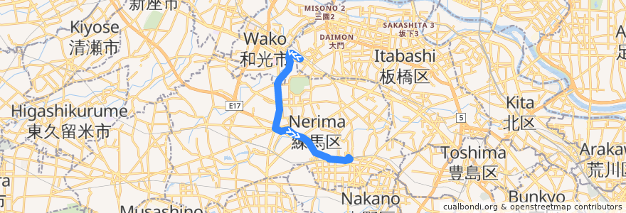 Mapa del recorrido 練42: 成増町=>練馬駅北口 de la línea  en Нерима.