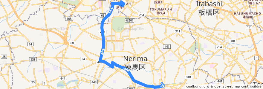 Mapa del recorrido 練42: 練馬駅北口=>成増町 de la línea  en Нерима.