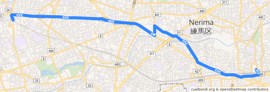 Mapa del recorrido 練48: 練馬駅北口=>大泉学園駅北口 de la línea  en Нерима.