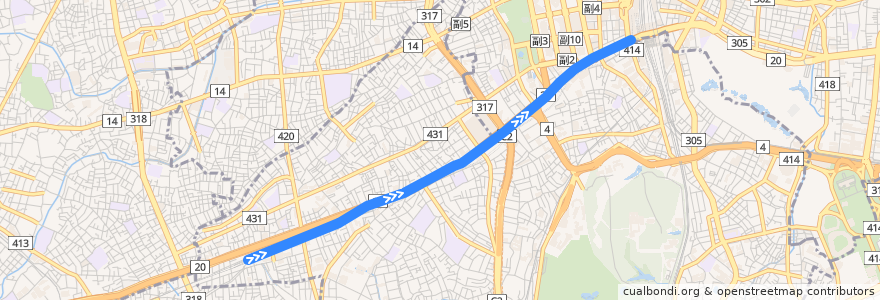 Mapa del recorrido 京王新線 de la línea  en Shibuya.
