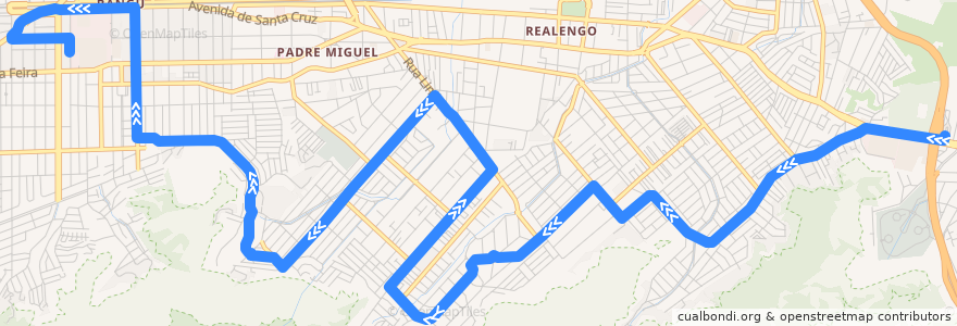 Mapa del recorrido Ônibus SP 801 - Terminal Sulacap → Bangu de la línea  en Rio de Janeiro.