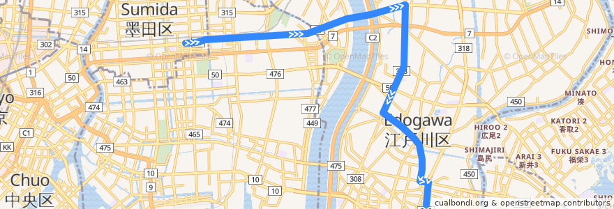 Mapa del recorrido 錦25 de la línea  en Tokyo.