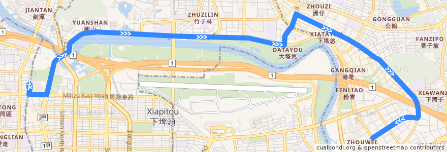 Mapa del recorrido 台北市 內科通勤專車-圓山直達車 (往內科) de la línea  en تايبيه.