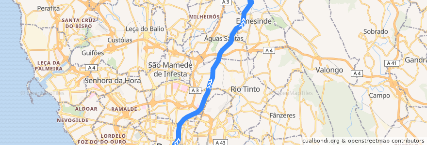 Mapa del recorrido 702: Bolhão => Travagem de la línea  en Porto.