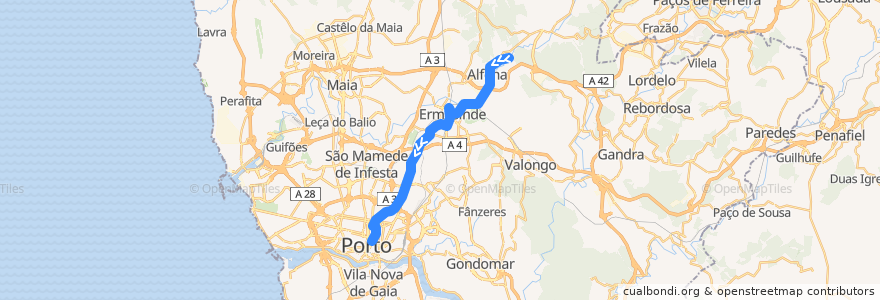 Mapa del recorrido 701: Codiceira => Bolhão de la línea  en Porto.