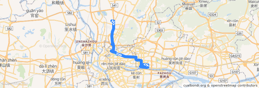 Mapa del recorrido 886路[南悦花苑总站-兴民路(天汇广场)总站] de la línea  en 광저우시.