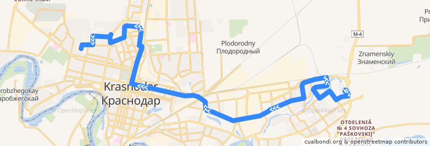 Mapa del recorrido Автобус №40: Торговый комплекс "Лента" => ООО "Краснодар Водоканал" de la línea  en городской округ Краснодар.