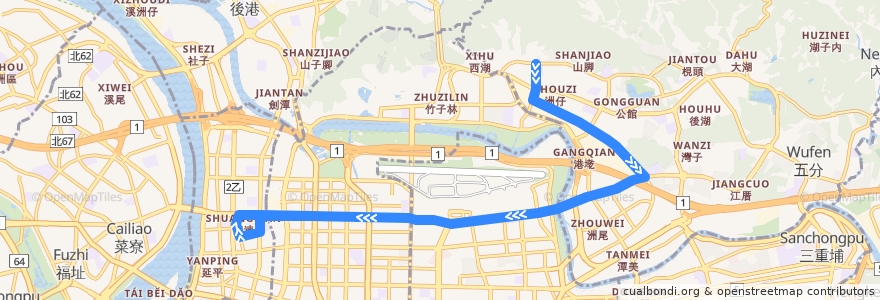 Mapa del recorrido 台北市 內科通勤專車18 內湖科技園區→捷運民權西路站 de la línea  en 臺北市.