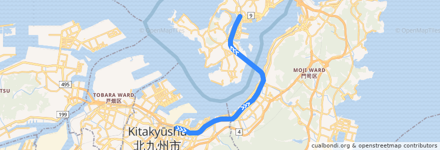 Mapa del recorrido 小倉 => 下関 de la línea  en Japan.