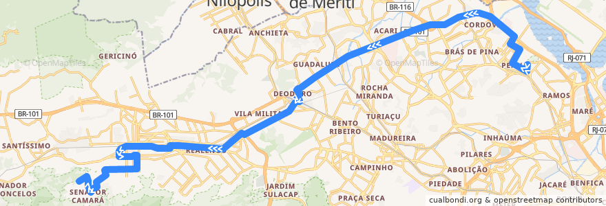 Mapa del recorrido Ônibus 923 - IAPI da Penha → Jardim Violeta de la línea  en Río de Janeiro.