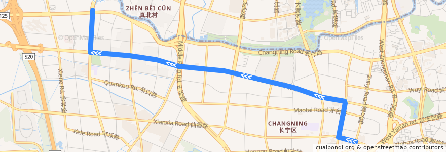 Mapa del recorrido 808路 上海体育馆-双河路金鼎路 de la línea  en 상하이.